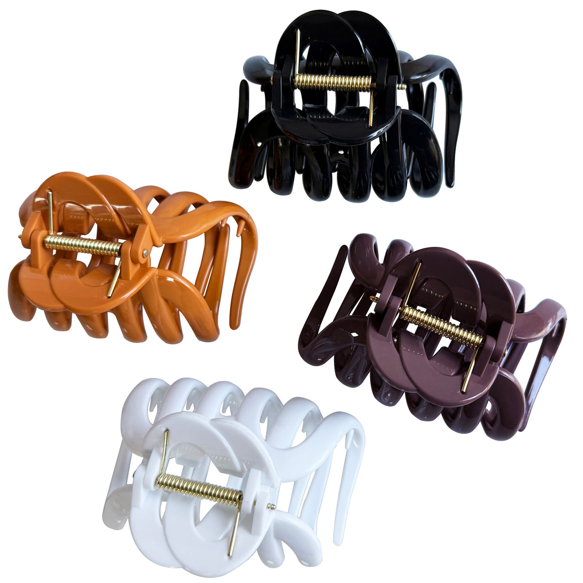 Large Octopus Hair Claw Clips - 3.74" Non-Slip Hair Barrettes for Thick Hair (4-Pack with Gift Bag, Classic Black, Pure White, Amber Caramel & Mocha Brown)