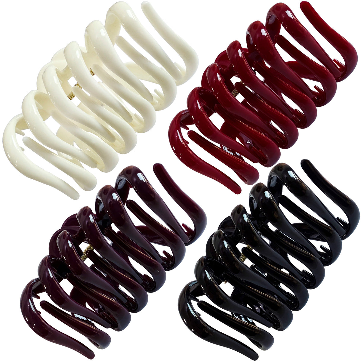 Large Octopus Hair Claw Clips - 3.74" Sturdy Hair Barrettes for Thick Hair (4-Pack with Gift Bag, Glossy Black, Cream Ivory, Wine Red & Deep Plum)