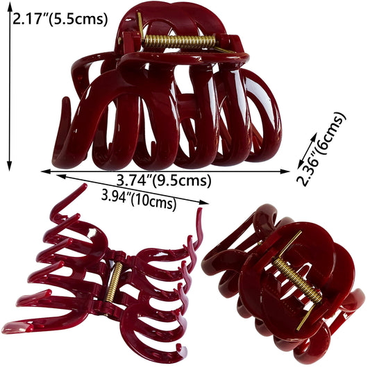 Large Octopus Hair Claw Clips - 3.74" Sturdy Hair Barrettes for Thick Hair (4-Pack with Gift Bag, Glossy Black, Cream Ivory, Wine Red & Deep Plum)