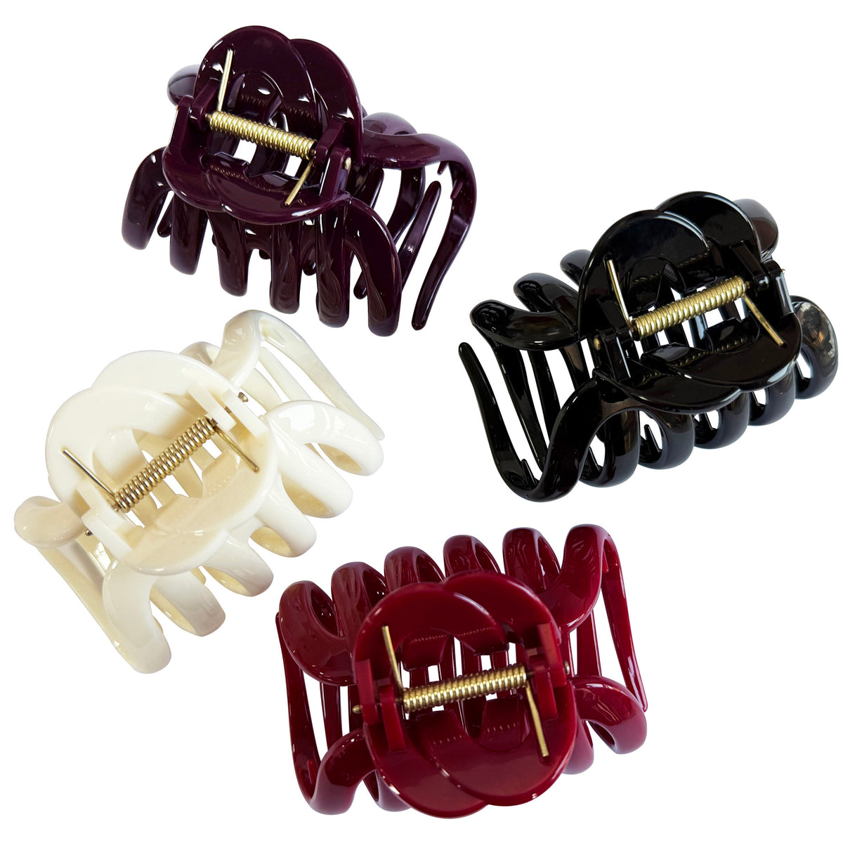 Large Octopus Hair Claw Clips - 3.74" Sturdy Hair Barrettes for Thick Hair (4-Pack with Gift Bag, Glossy Black, Cream Ivory, Wine Red & Deep Plum)