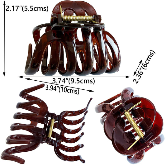 Large Octopus Hair Claw Clips - 3.74" Sturdy Hair Barrettes for Thick Hair (4-Pack with Gift Bag, Translucent Amber Tortoise, Smokey Navy, Ruby Red & Milky Ivory)