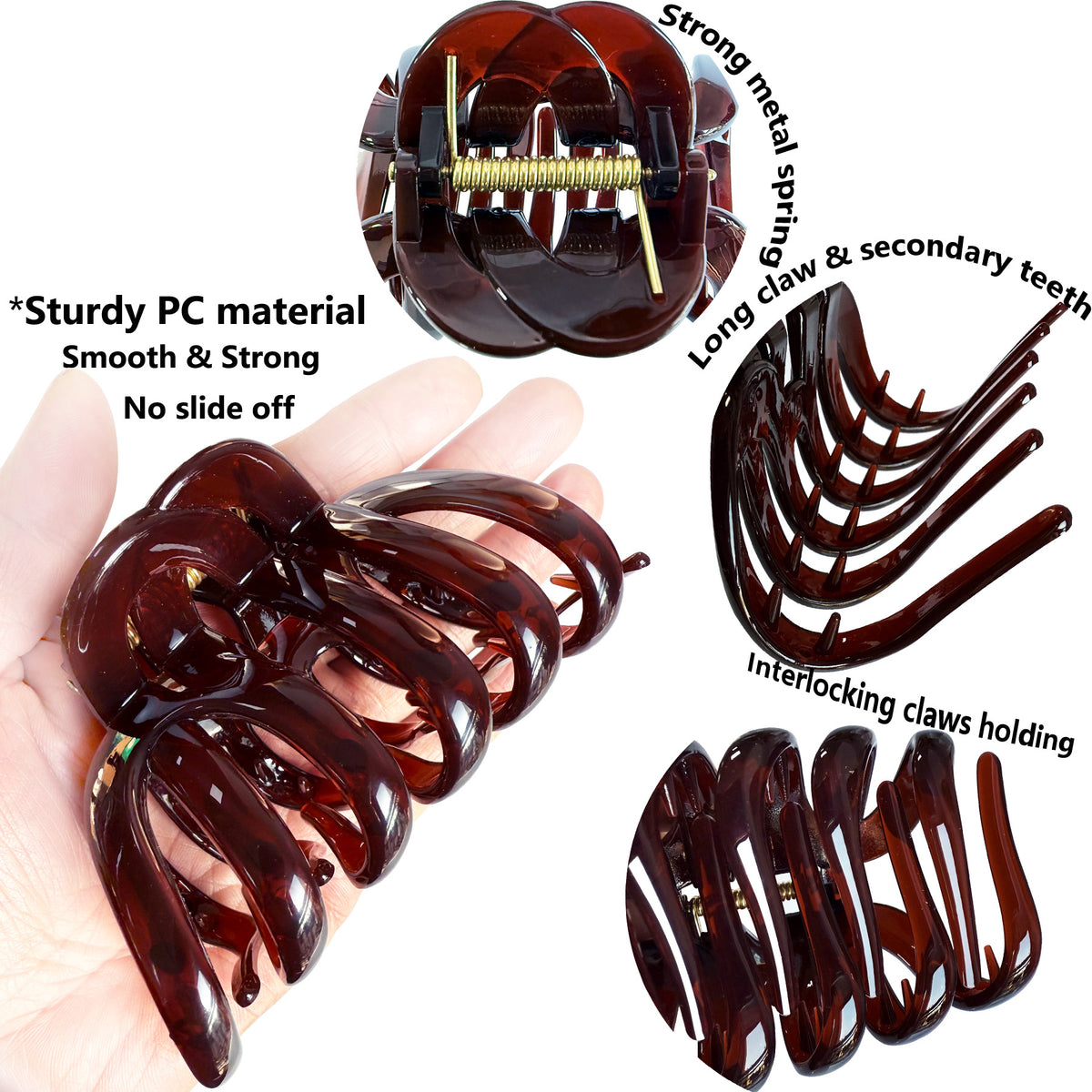 Large Octopus Hair Claw Clips - 3.74" Sturdy Hair Barrettes for Thick Hair (4-Pack with Gift Bag, Translucent Amber Tortoise, Smokey Navy, Ruby Red & Milky Ivory)