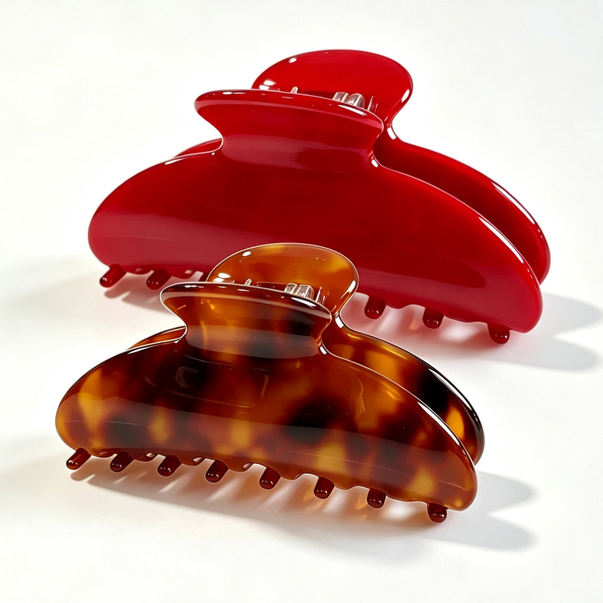 Cellulose Acetate French Hair Claw Clips - 3.35" Medium Arched Barrettes (2-Pack with Gift Pouch, Vintage Red & Classic Tortoiseshell)