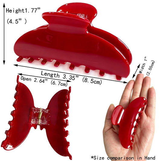 Cellulose Acetate French Hair Claw Clips - 3.35" Medium Arched Barrettes (2-Pack with Gift Pouch, Vintage Red & Classic Tortoiseshell)