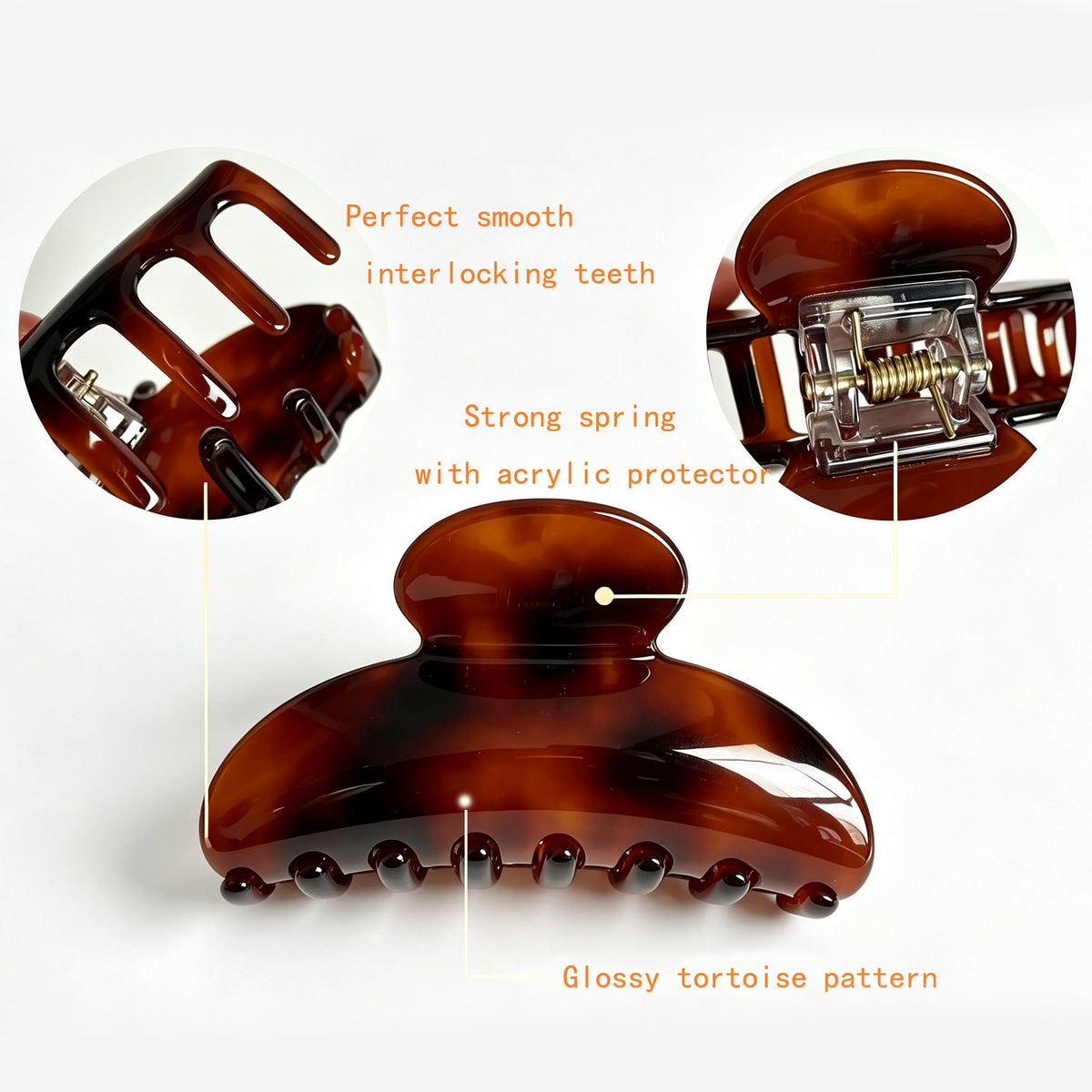 Cellulose Acetate French Hair Claw Clips - 3.35" Medium Arched Barrettes (2-Pack with Gift Pouch, Classic Black & Amber Tortoiseshell)