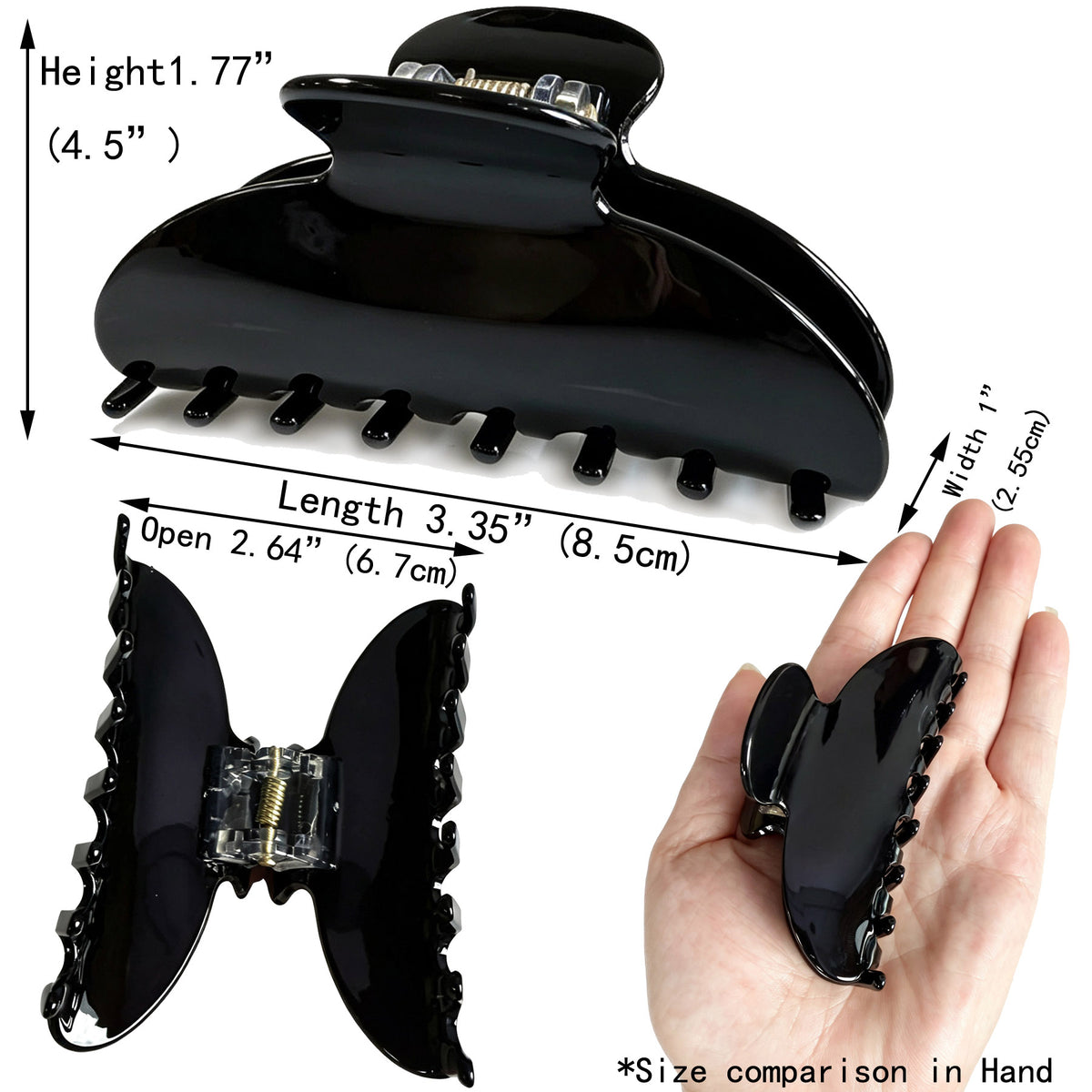 Cellulose Acetate French Hair Claw Clips - 3.35" Medium Arched Barrettes (2-Pack with Gift Pouch, Classic Black & Vintage French Red)