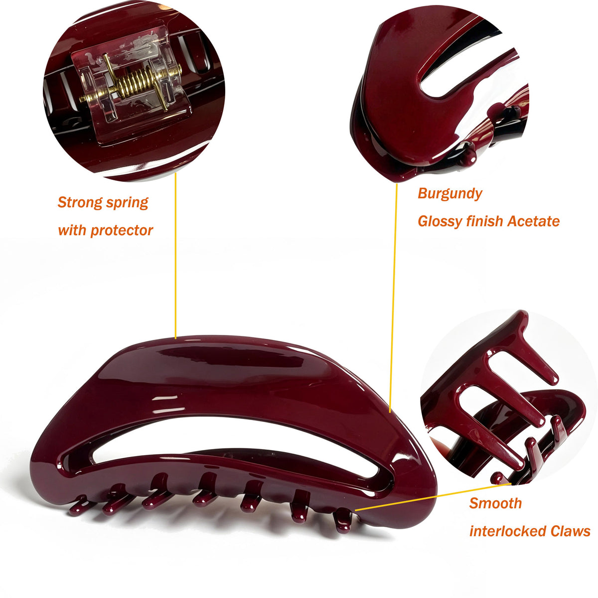Cellulose Acetate French Hair Claw Clips - 4.15" Large Arched Hair Barrettes (2-Pack with Gift Pouch, Vintage French Red & Amber Tortoiseshell)