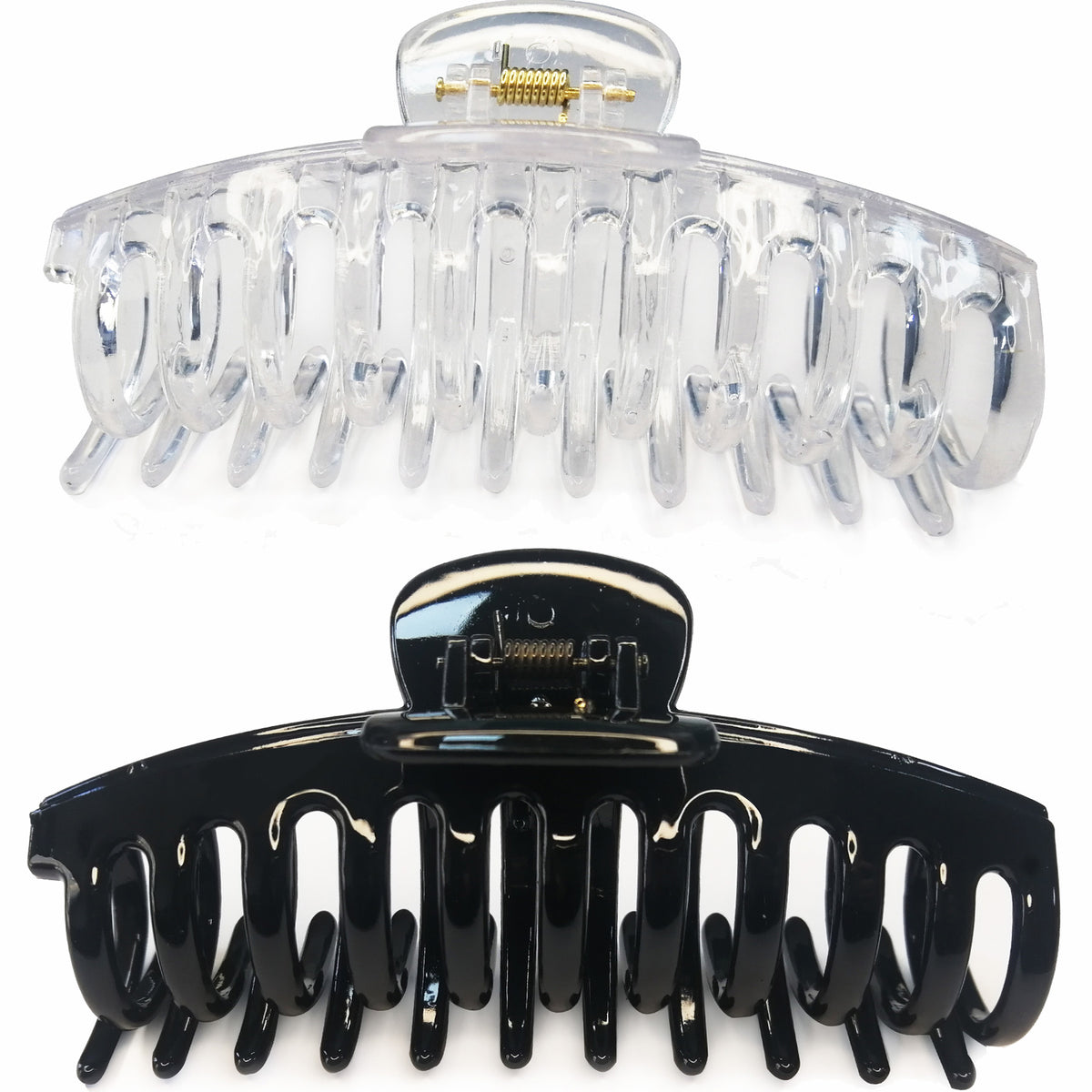 Jumbo 5.5" Glossy Hair Claw Clips for Thick Hair - Extra Large Non-Slip Jaw Clips (2-Piece Set - Jet Black & Crystal Clear)