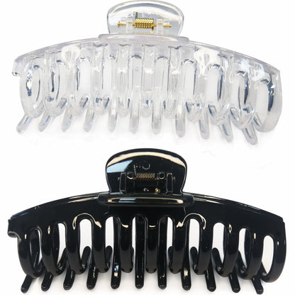 Jumbo 5.5" Glossy Hair Claw Clips for Thick Hair - Extra Large Non-Slip Jaw Clips (2-Piece Set - Jet Black & Crystal Clear)