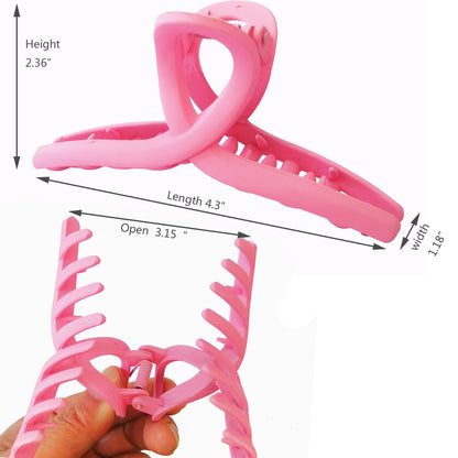 Large Matte Pastel Pink Hair Claw Clips - Aesthetic Non-Slip Barrettes for All Hair (3-Piece Set with Black Velvet Gift Pouch)