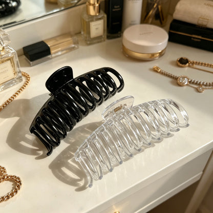 Jumbo 5.5" Glossy Hair Claw Clips for Thick Hair - Extra Large Non-Slip Jaw Clips (2-Piece Set - Jet Black & Crystal Clear)