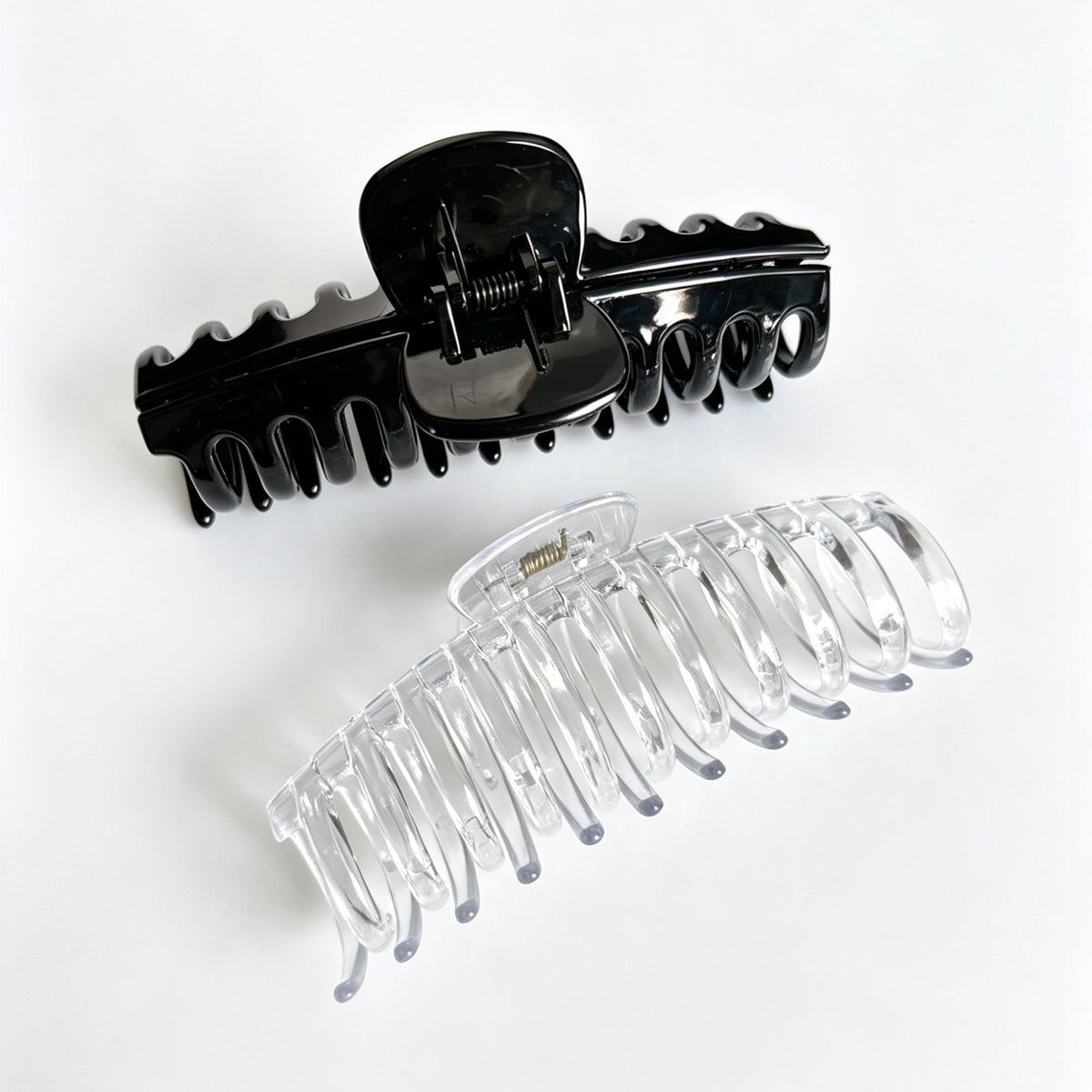Jumbo 5.5" Glossy Hair Claw Clips for Thick Hair - Extra Large Non-Slip Jaw Clips (2-Piece Set - Jet Black & Crystal Clear)