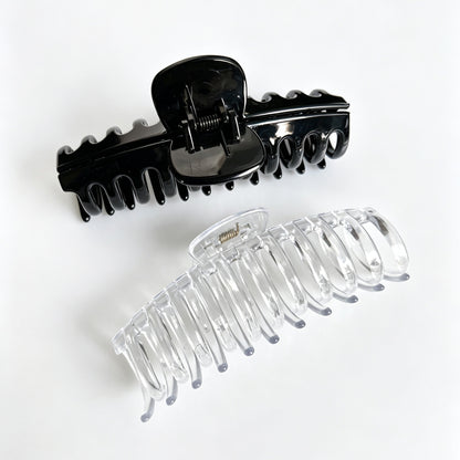 Jumbo 5.5" Glossy Hair Claw Clips for Thick Hair - Extra Large Non-Slip Jaw Clips (2-Piece Set - Jet Black & Crystal Clear)