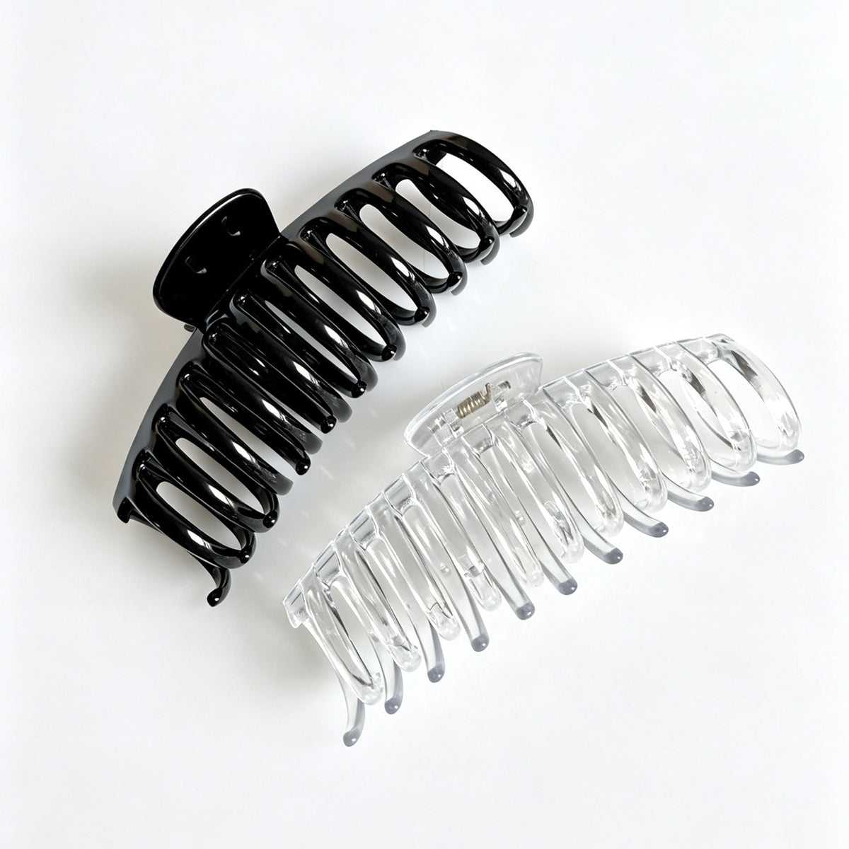 Jumbo 5.5" Glossy Hair Claw Clips for Thick Hair - Extra Large Non-Slip Jaw Clips (2-Piece Set - Jet Black & Crystal Clear)
