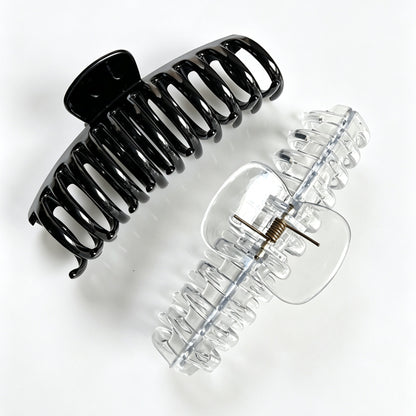 Jumbo 5.5" Glossy Hair Claw Clips for Thick Hair - Extra Large Non-Slip Jaw Clips (2-Piece Set - Jet Black & Crystal Clear)