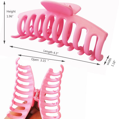 Large Matte Pastel Pink Hair Claw Clips - Aesthetic Non-Slip Barrettes for All Hair (3-Piece Set with Black Velvet Gift Pouch)
