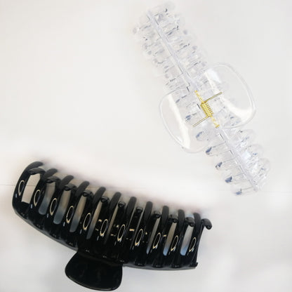 Jumbo 5.5" Glossy Hair Claw Clips for Thick Hair - Extra Large Non-Slip Jaw Clips (2-Piece Set - Jet Black & Crystal Clear)