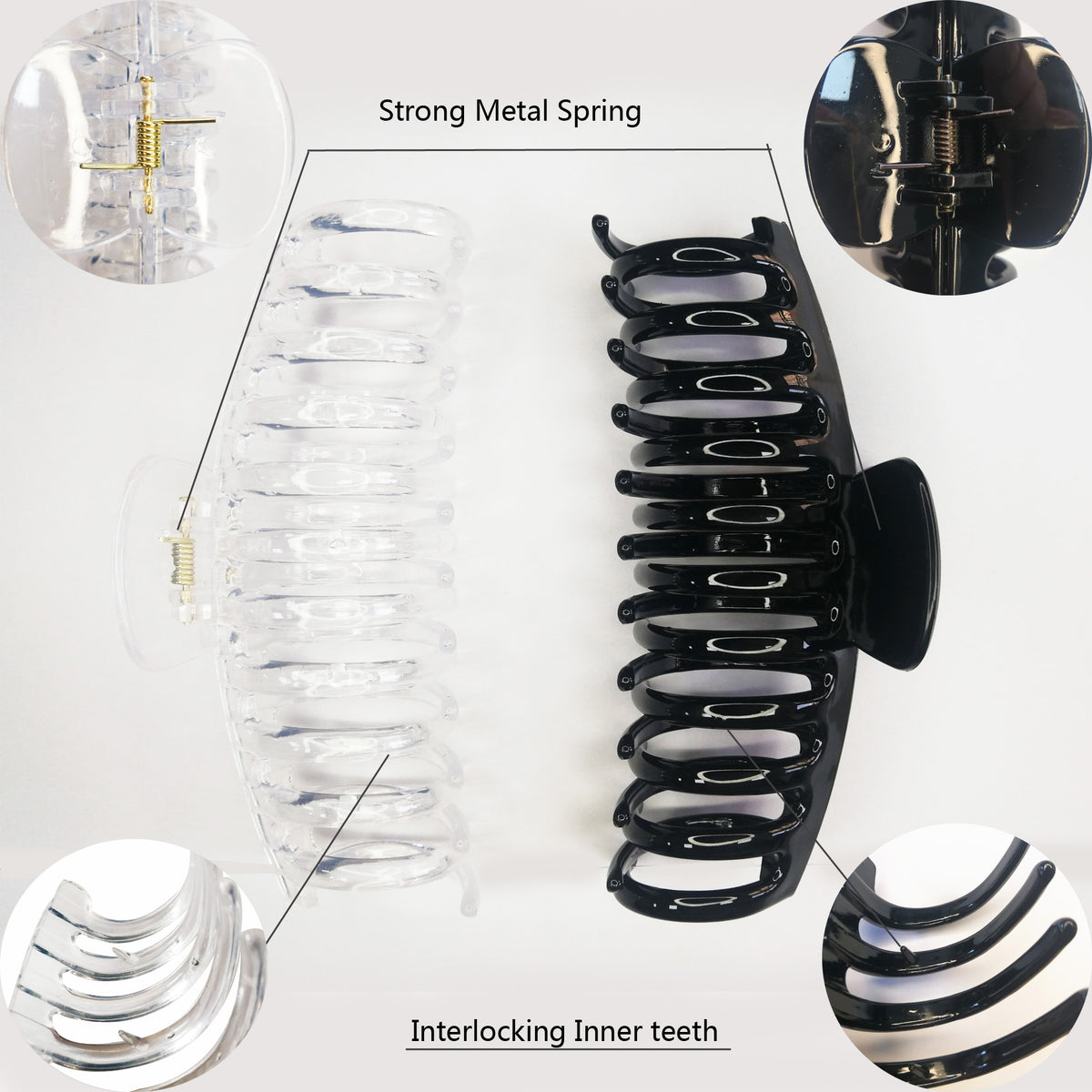 Jumbo 5.5" Glossy Hair Claw Clips for Thick Hair - Extra Large Non-Slip Jaw Clips (2-Piece Set - Jet Black & Crystal Clear)