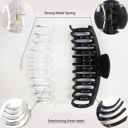 Jumbo 5.5" Glossy Hair Claw Clips for Thick Hair - Extra Large Non-Slip Jaw Clips (2-Piece Set - Jet Black & Crystal Clear)