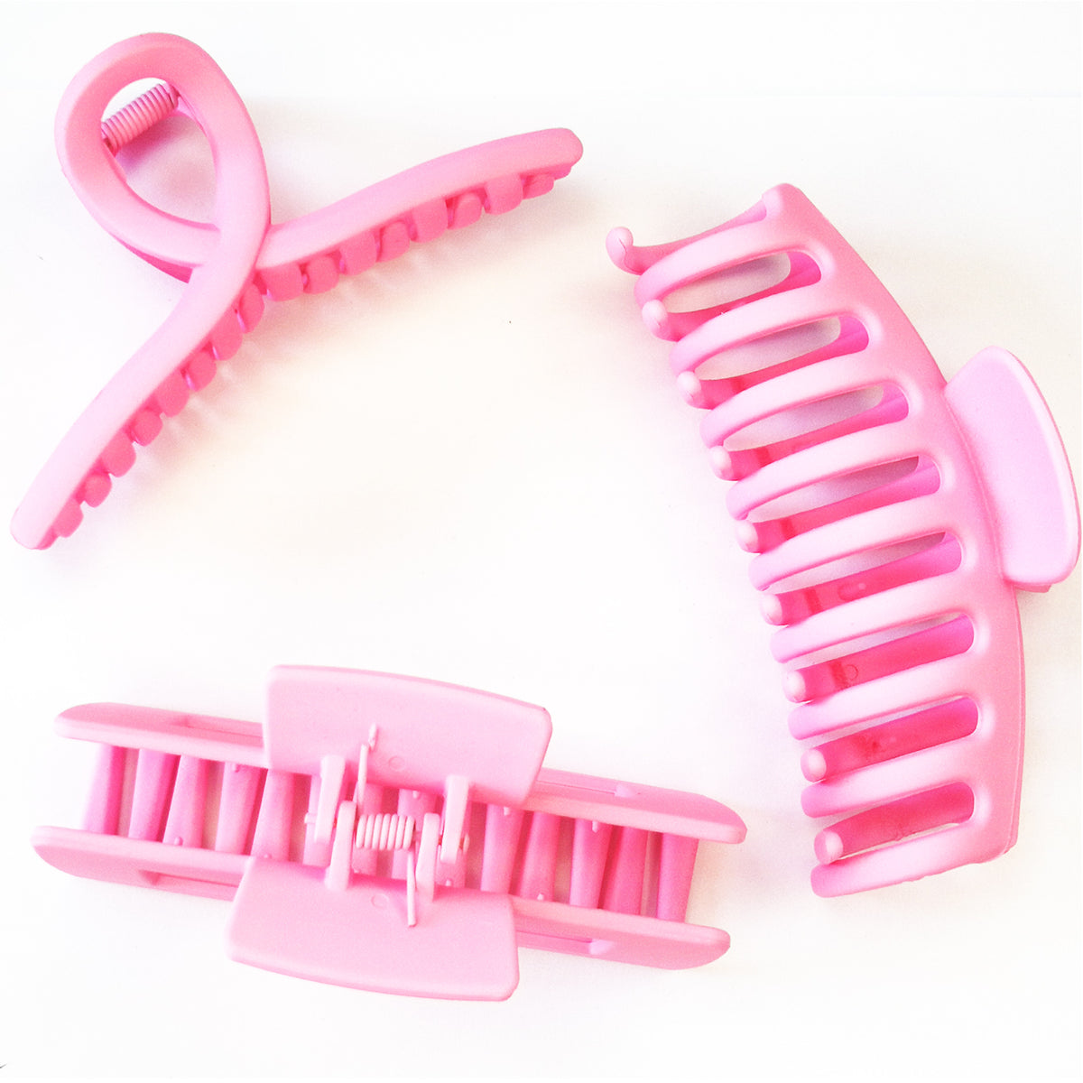 Large Matte Pastel Pink Hair Claw Clips - Aesthetic Non-Slip Barrettes for All Hair (3-Piece Set with Black Velvet Gift Pouch)