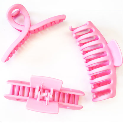 Large Matte Pastel Pink Hair Claw Clips - Aesthetic Non-Slip Barrettes for All Hair (3-Piece Set with Black Velvet Gift Pouch)