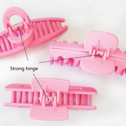 Large Matte Pastel Pink Hair Claw Clips - Aesthetic Non-Slip Barrettes for All Hair (3-Piece Set with Black Velvet Gift Pouch)