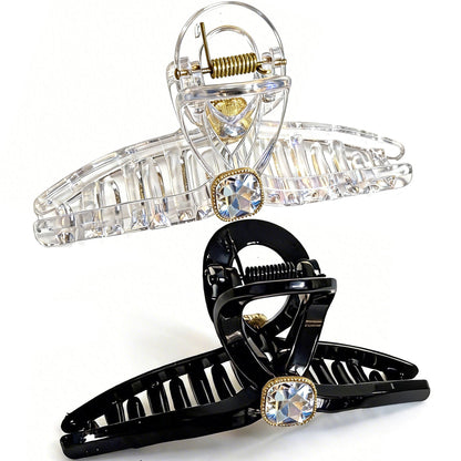 Sparkling Crystal Hair Claw Clips - 4.3" Large Non-Slip Butterfly Hair Clamps (2-Pack)