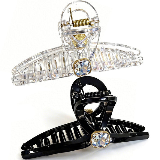 Sparkling Crystal Hair Claw Clips - 4.3" Large Non-Slip Butterfly Hair Clamps (2-Pack)