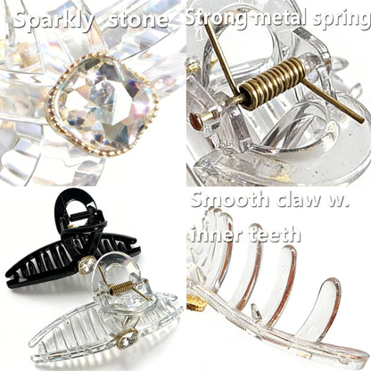 Sparkling Crystal Hair Claw Clips - 4.3" Large Non-Slip Butterfly Hair Clamps (2-Pack)