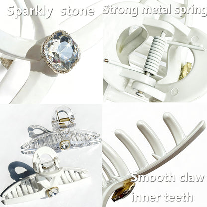 Sparkling Crystal Hair Claw Clips - 4.3" Large Non-Slip Butterfly Clamps (2-Pack, Clear & White)