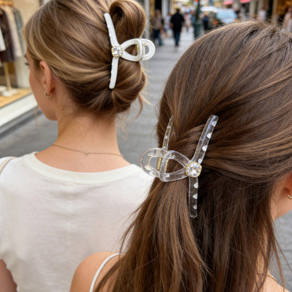 Sparkling Crystal Hair Claw Clips - 4.3" Large Non-Slip Butterfly Clamps (2-Pack, Clear & White)