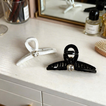 Sparkling Crystal Hair Claw Clips - 4.3" Large Non-Slip Hair Butterfly Clamps (2-Pack, Black & White)