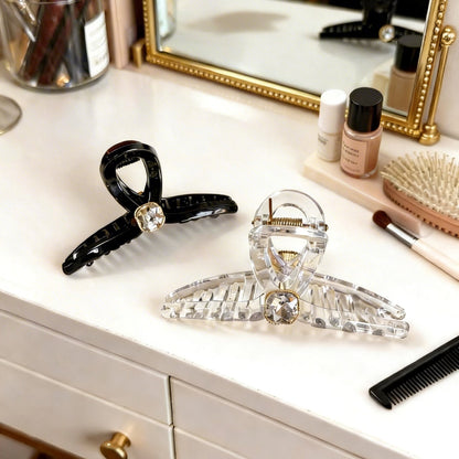 Sparkling Crystal Hair Claw Clips - 4.3" Large Non-Slip Butterfly Hair Clamps (2-Pack)