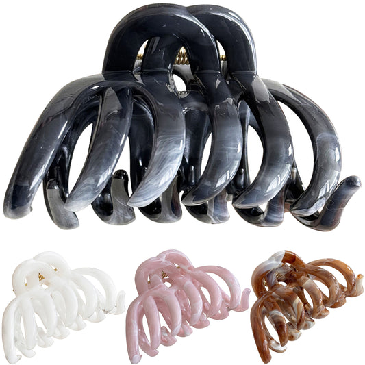 Cellulose Acetate Octopus Hair Claw Clips - 3.94" Jumbo Spider Jaw Clips (4-Piece Set for Thick Hair, Assorted Marble Colors)