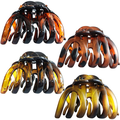 Vintage Leopard Octopus Hair Claw Clips - 3.94" Large Matte & Glossy Brown Jaw Clips (4-Piece Set for Thick Hair, Neutral Everyday Basics)