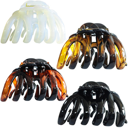 Large Octopus Hair Claw Clips - 3.74" French Spider Hair Barrettes for Thick Hair (4-Pack, Black, Amber, Mahogany Tortoise & Pearl White)