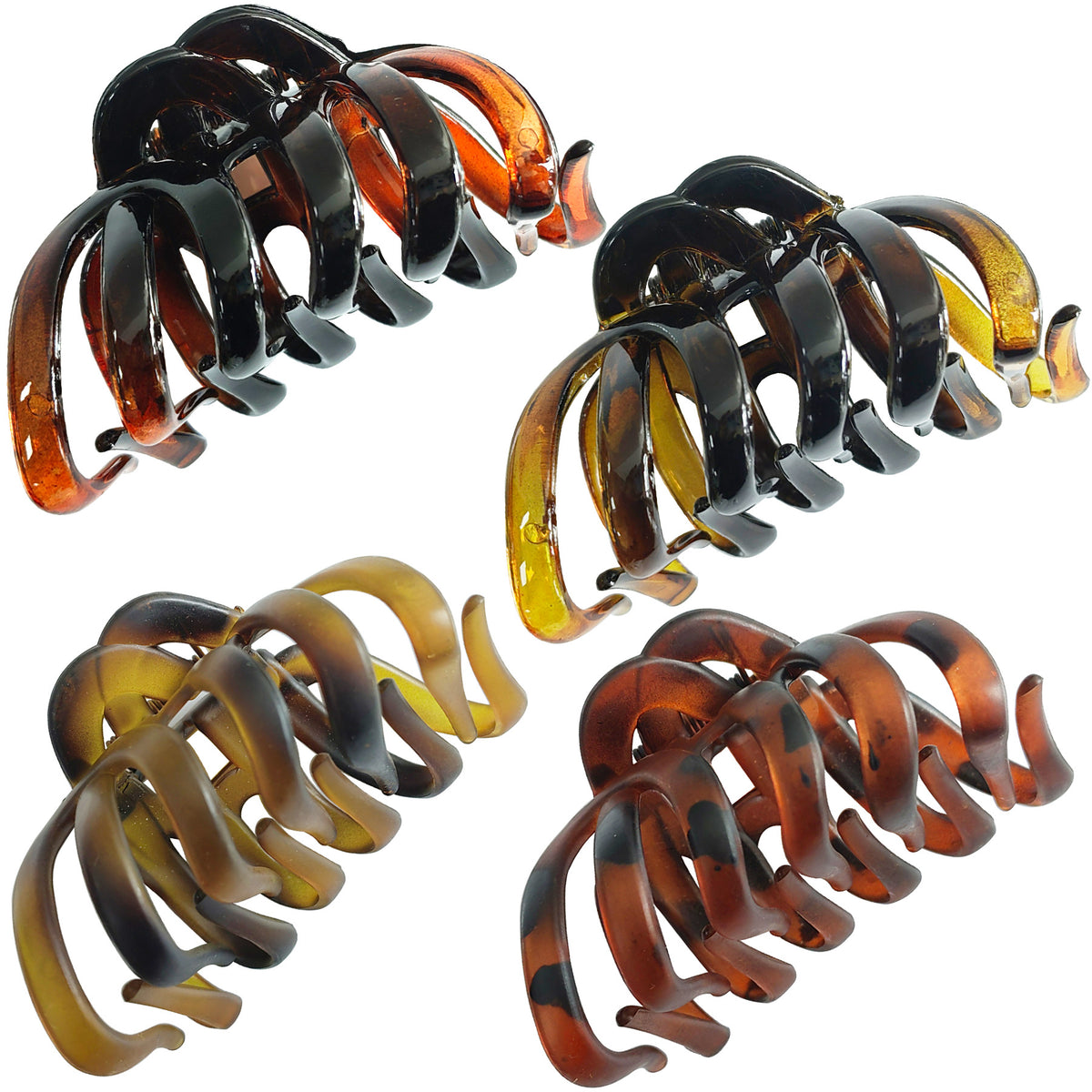 Vintage Leopard Octopus Hair Claw Clips - 3.94" Large Matte & Glossy Brown Jaw Clips (4-Piece Set for Thick Hair, Neutral Everyday Basics)