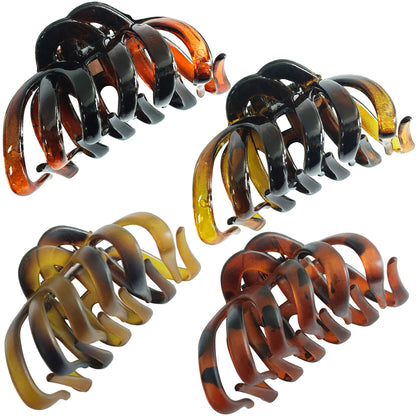 Vintage Leopard Octopus Hair Claw Clips - 3.94" Large Matte & Glossy Brown Jaw Clips (4-Piece Set for Thick Hair, Neutral Everyday Basics)