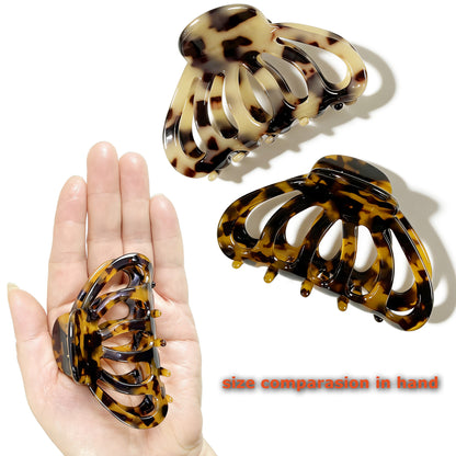Cellulose Acetate French Hair Claw Clips - 3.3" Medium Tortoiseshell Leopard Barrettes (2-Pack with Gift Pouch, Classic Amber & Blonde Tortoise)