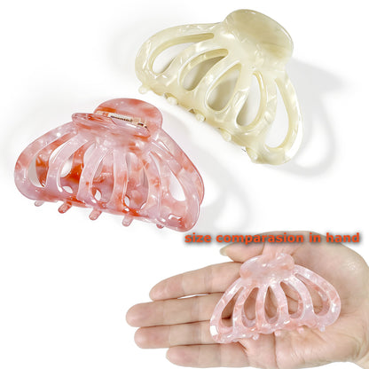 Cellulose Acetate French Hair Claw Clips - 3.3" Medium Boho Barrettes (2-Pack with Gift Pouch, Pearl White & Blossom Pink Marble)