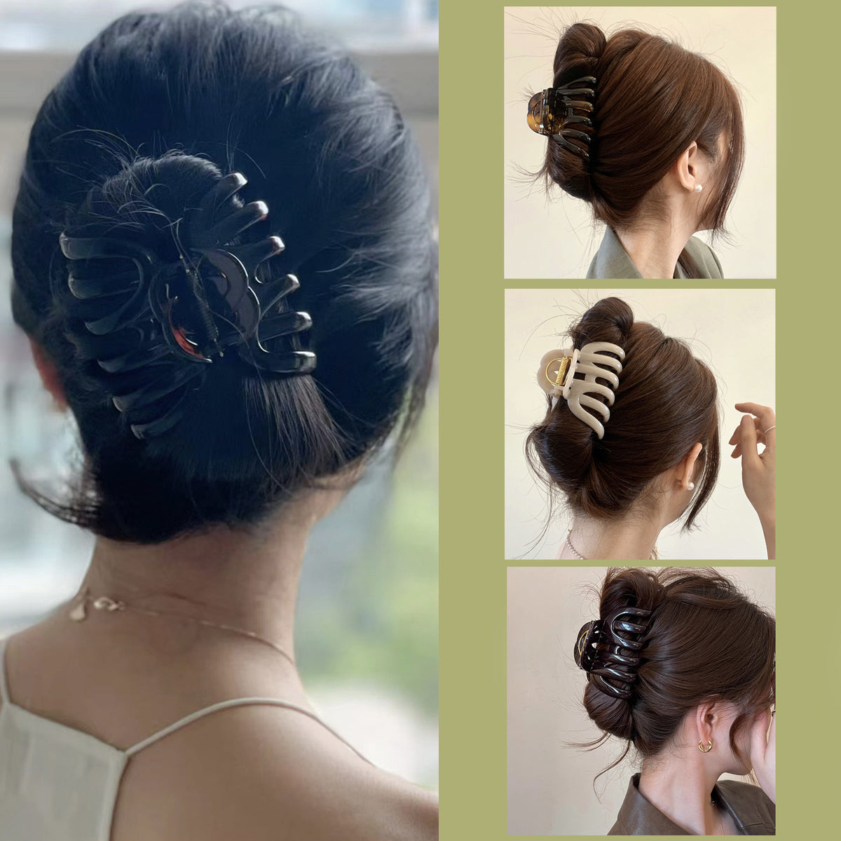 Large Octopus Hair Claw Clips - 3.74" French Spider Hair Barrettes for Thick Hair (4-Pack, Black, Amber, Mahogany Tortoise & Pearl White)