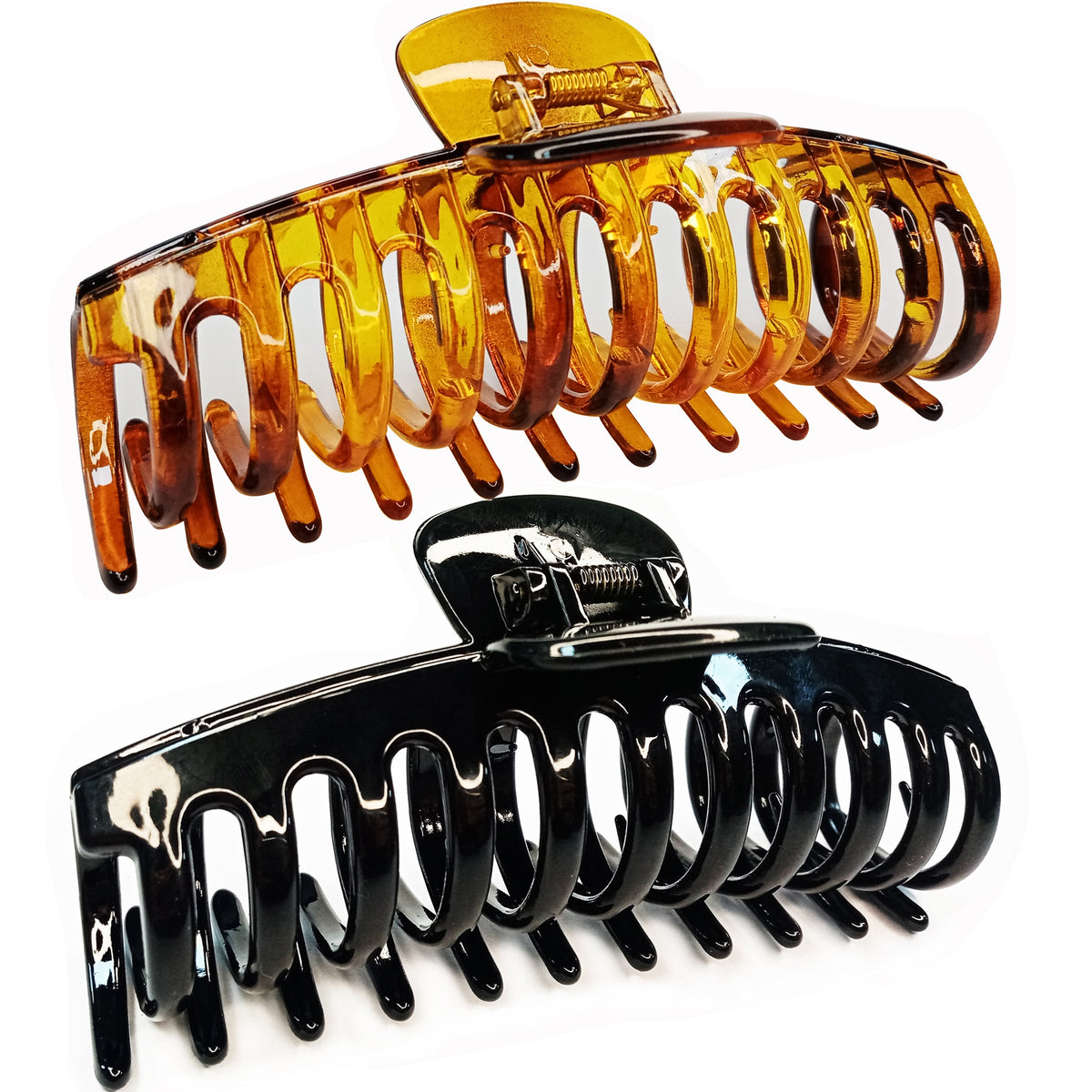Jumbo 5.5" Glossy Hair Claw Clips for Thick Hair - Extra Large Non-Slip Jaw Clips (2-Piece Set - Jet Black & Amber Tortoise)
