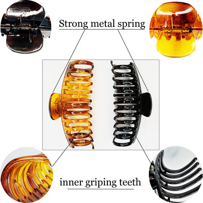 Jumbo 5.5" Glossy Hair Claw Clips for Thick Hair - Extra Large Non-Slip Jaw Clips (2-Piece Set - Jet Black & Amber Tortoise)