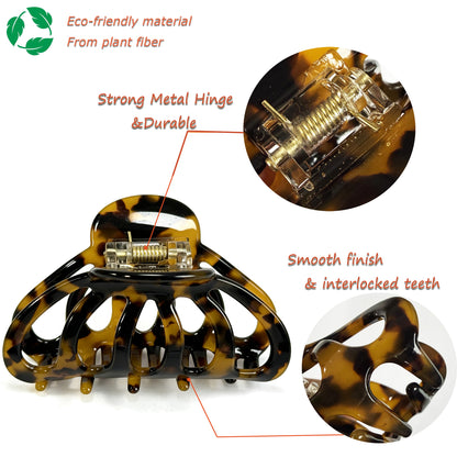 Cellulose Acetate French Hair Claw Clips - 3.3" Medium Tortoiseshell Leopard Barrettes (2-Pack with Gift Pouch, Classic Amber & Blonde Tortoise)