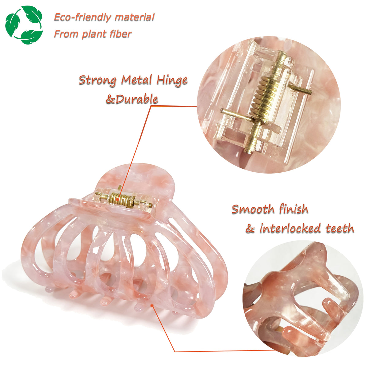 Cellulose Acetate French Hair Claw Clips - 3.3" Medium Boho Barrettes (2-Pack with Gift Pouch, Pearl White & Blossom Pink Marble)
