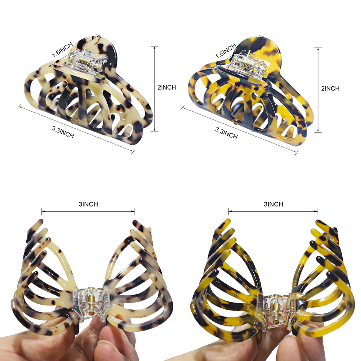 Cellulose Acetate French Hair Claw Clips - 3.3" Medium Tortoiseshell Leopard Barrettes (2-Pack with Gift Pouch, Classic Amber & Blonde Tortoise)