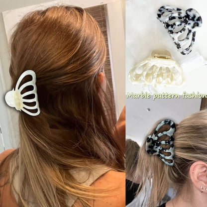 Cellulose Acetate French Hair Claw Clips - 3.3" Medium Boho Barrettes (2-Pack with Gift Pouch, Pearl White & Blossom Pink Marble)