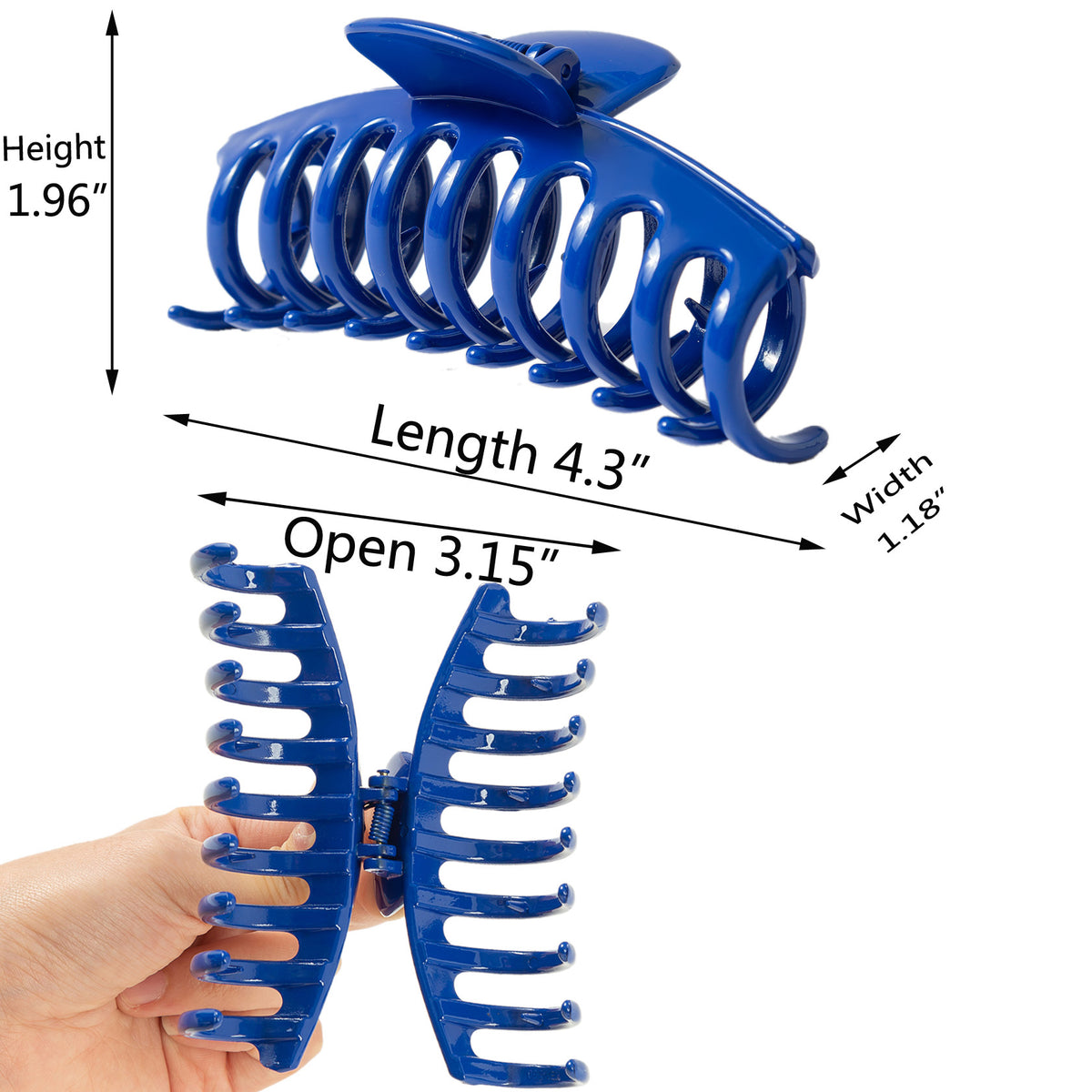 Large Glossy Klein Blue Hair Claw Clips - Vibrant Cobalt Royal Blue Non-Slip Barrettes (3-Piece Set with Black Velvet Gift Pouch)