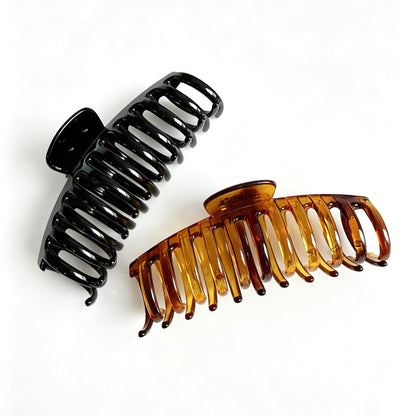 Jumbo 5.5" Glossy Hair Claw Clips for Thick Hair - Extra Large Non-Slip Jaw Clips (2-Piece Set - Jet Black & Amber Tortoise)