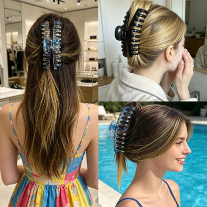 Jumbo 5.5" Glossy Hair Claw Clips for Thick Hair - Extra Large Non-Slip Jaw Clips (2-Piece Set - Jet Black & Ocean Blue)